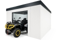 Garden house with garage door for four-wheeler parking